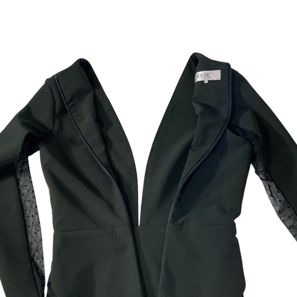 House Of CB Niida Black Sheer Panel Bodycon Dress XS Deep V-Neck Midi Party - Picture 4 of 12